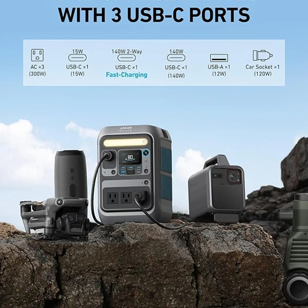 Anker - Estación de energía portátil Anker SOLIX C300