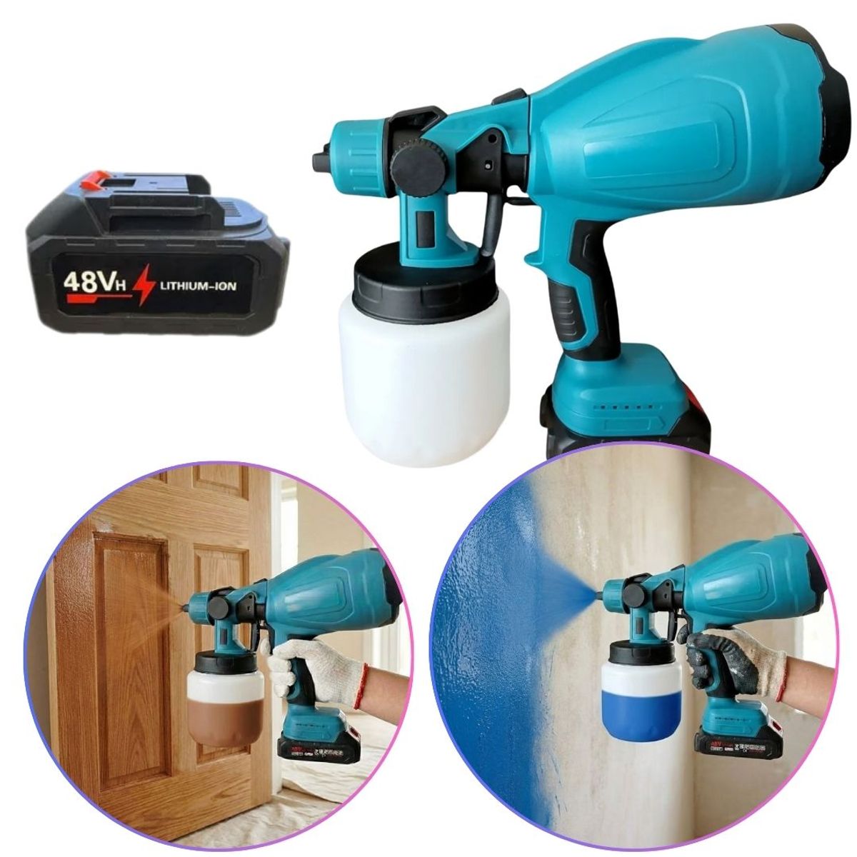 SEISA - Pistola para Pintar Inalámbrica Bateria 48V Compresor de Pintura Pulverizador
