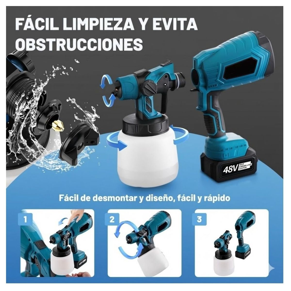 SEISA - Pistola De Pintar Inalámbrica Bateria 48V Compresor Pulverizador de Pintura