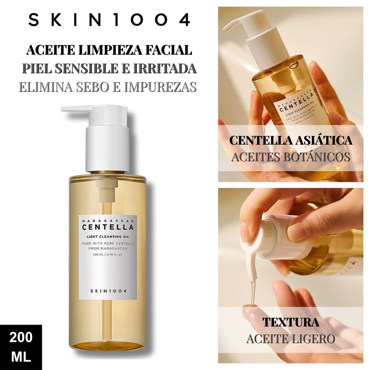SKIN1004 - Aceite Limpieza Facial Piel Sensible Madagascar Centella Light Cleansing Oil 200ml