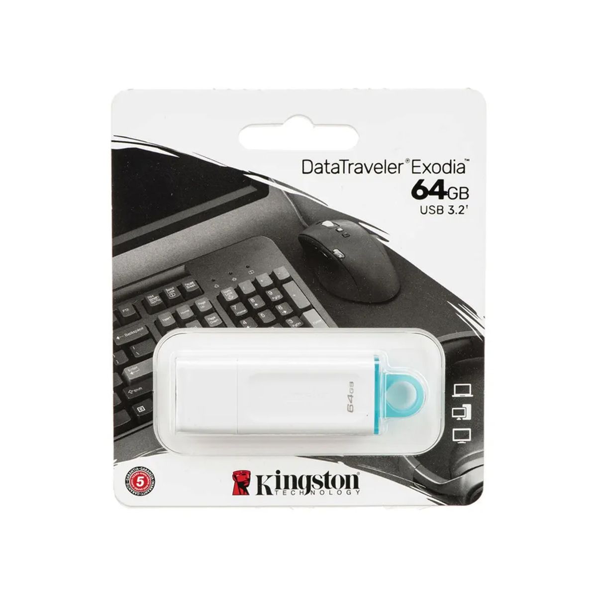 KINGSTON - Memoria Usb Kingston Datatraveler Exodia 64Gb, Usb 3.2, Color Blanco, Alta Velocidad