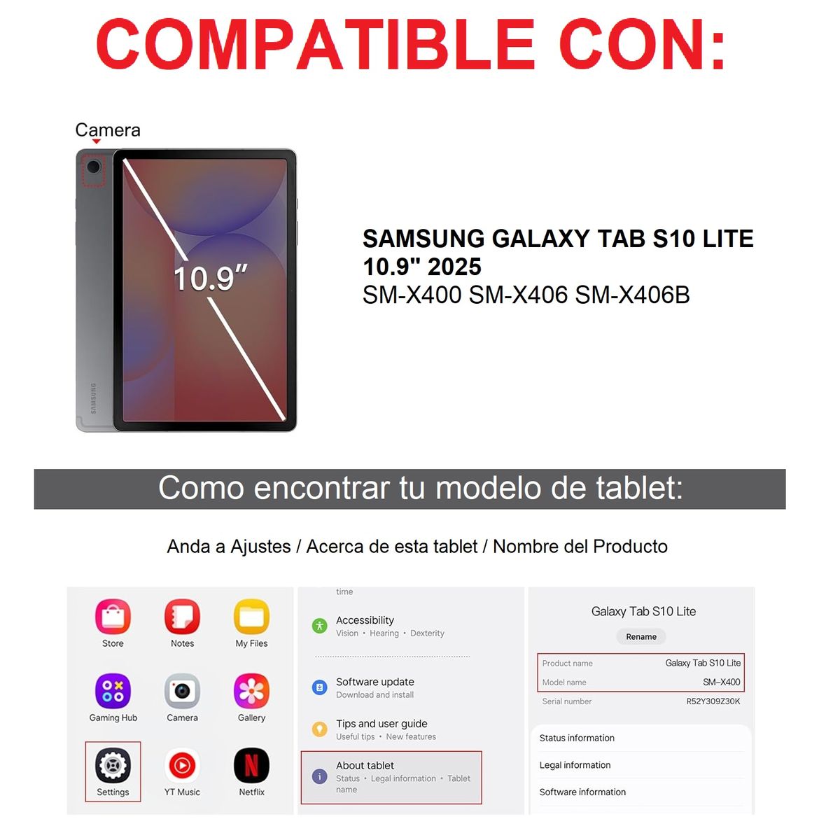 GENERICO - Funda Case + Mica de Vidrio 9H PARA Samsung tab S10 Lite 2025 SM-X400 protector porta lápiz