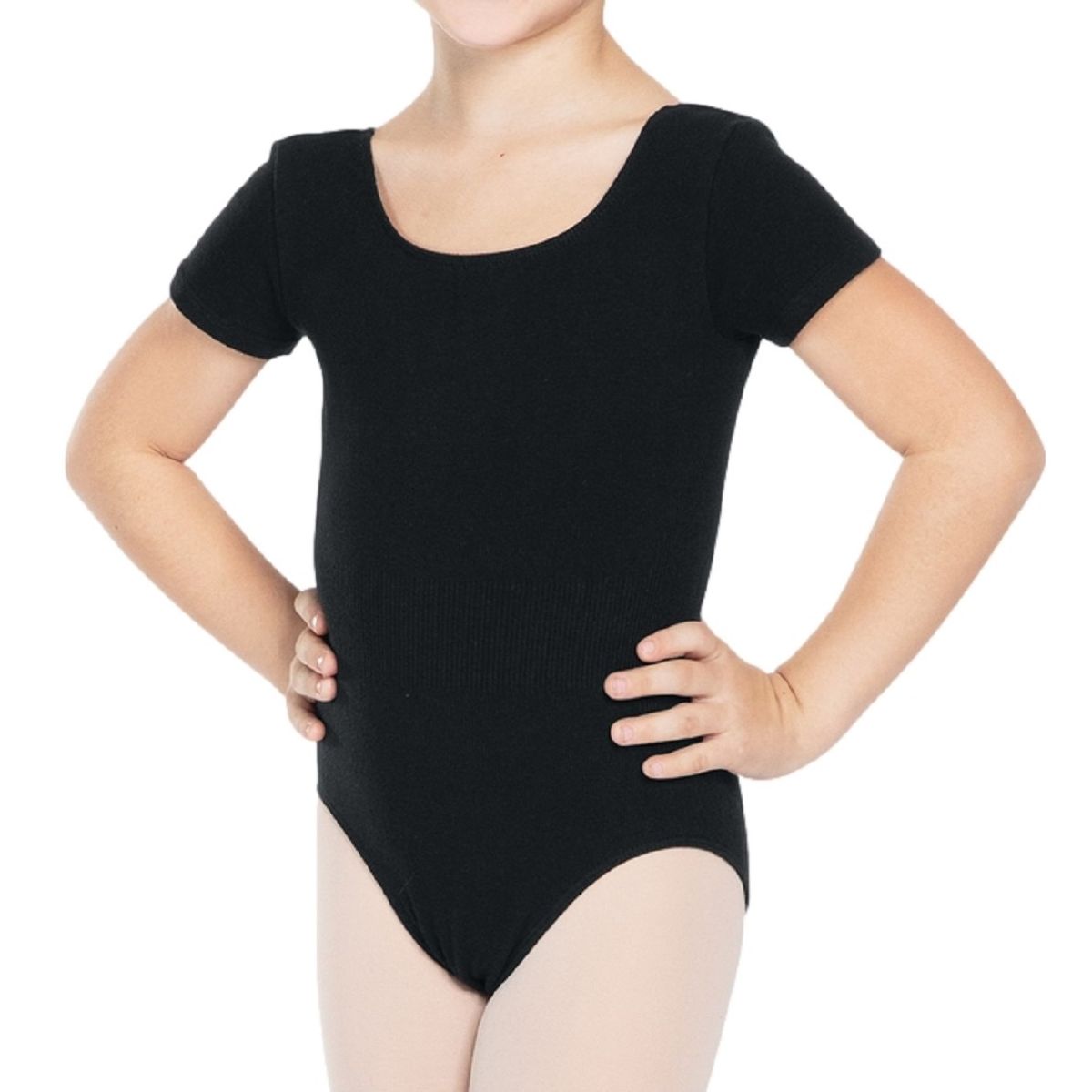 NACIONAL - Body Leotard Algodón Manga Corta para Ballet y Danza - Negro