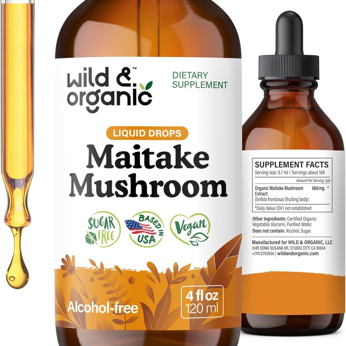 GENERICO - Wild & Organic Maitake - Suplemento de apoyo inmunológico - Extracto líquido de hongo Maitake