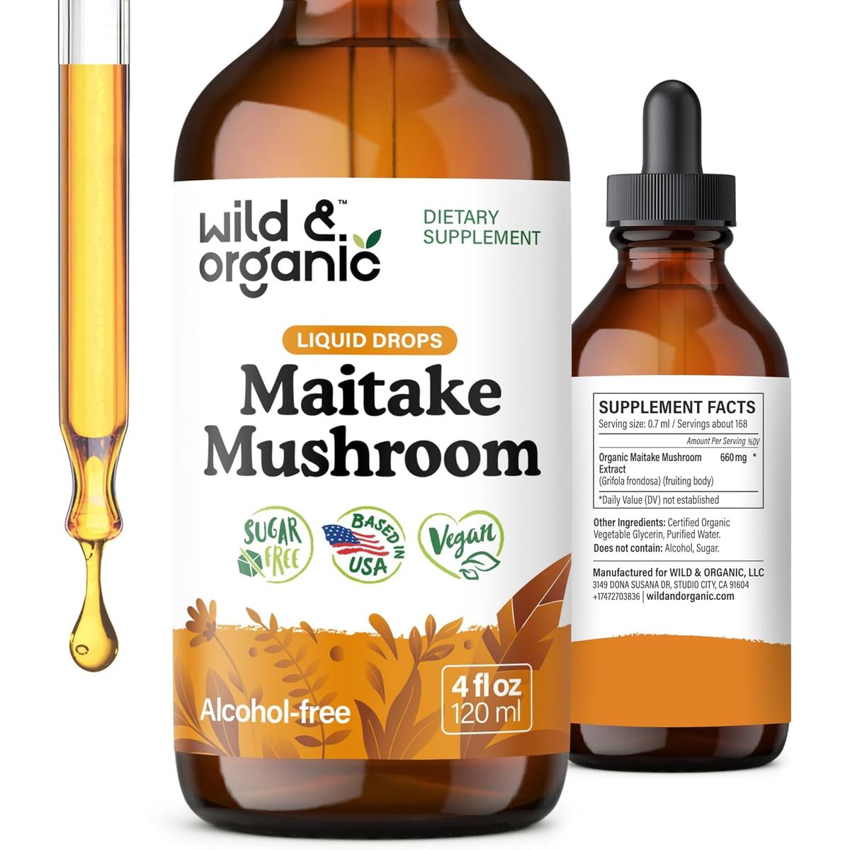 GENERICO - Wild & Organic Maitake - Suplemento de apoyo inmunológico - Extracto líquido de hongo Maitake