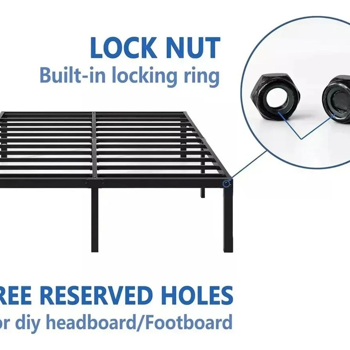 EVERSO - Base De Cama Individual 1 Plaza 190x90x35 Cm De Acero - Negro