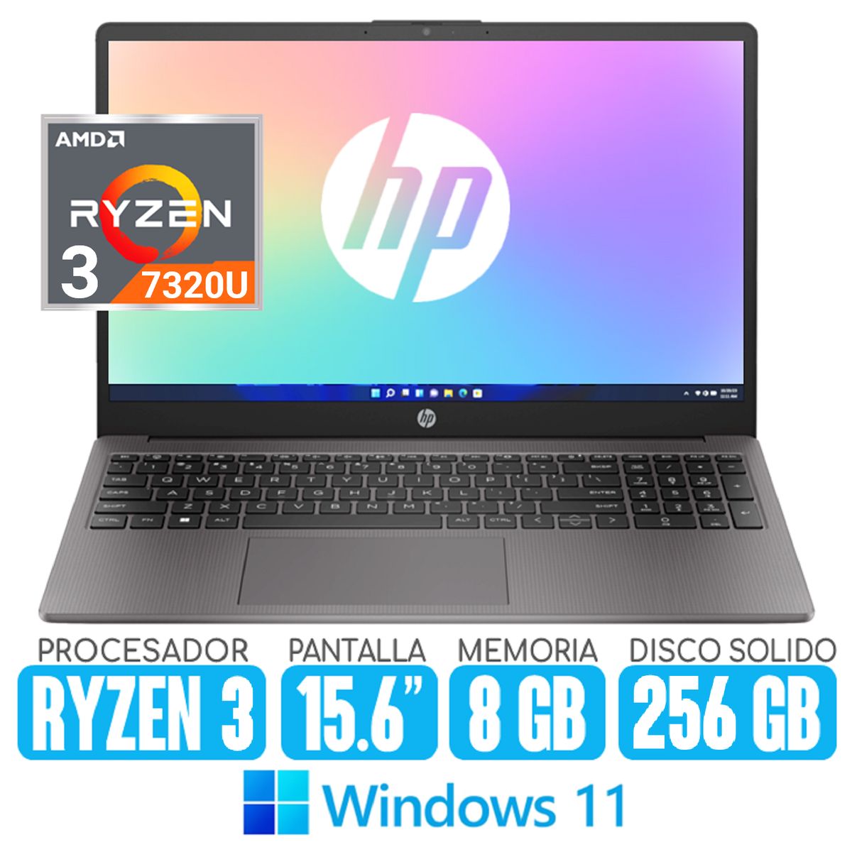HP - Laptop HP Ryzen 3-7320U SSD 256gb RAM 8gb Pant 15.6 HD Windows