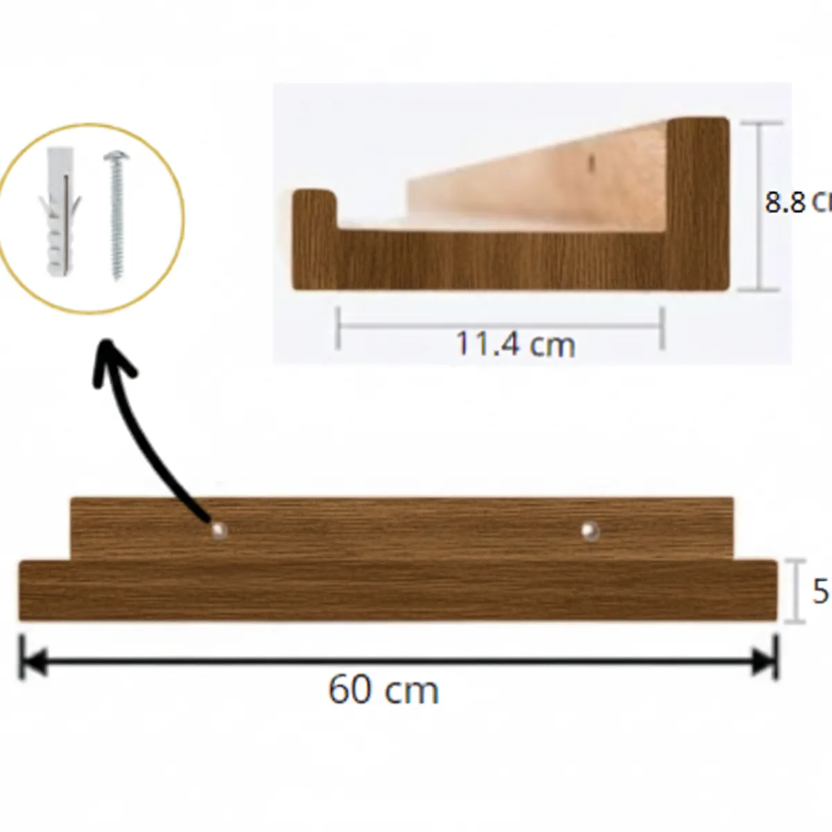Repisa Flotante Minimalista Melamina Marron 60 cm - Repisa Decorativa Tipo L, marca GENERICO - Foto 2