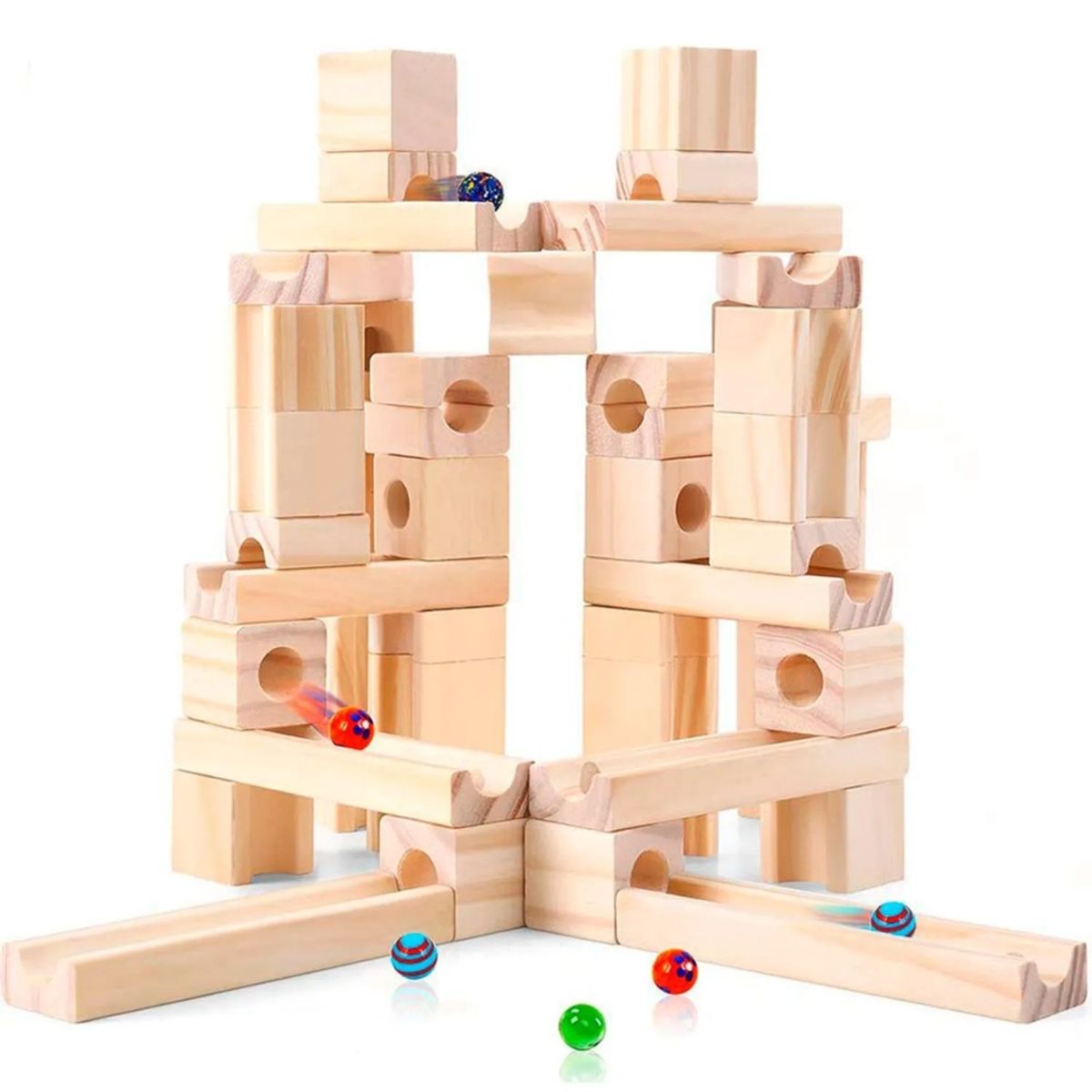 GENERICO - Multicircuito de Madera Didáctico Canicas de 60 pcs