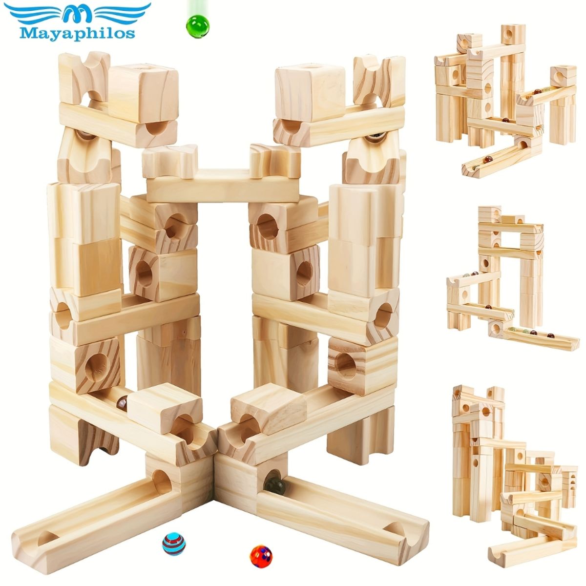 GENERICO - Multicircuito de Madera Didáctico Canicas de 60 pcs