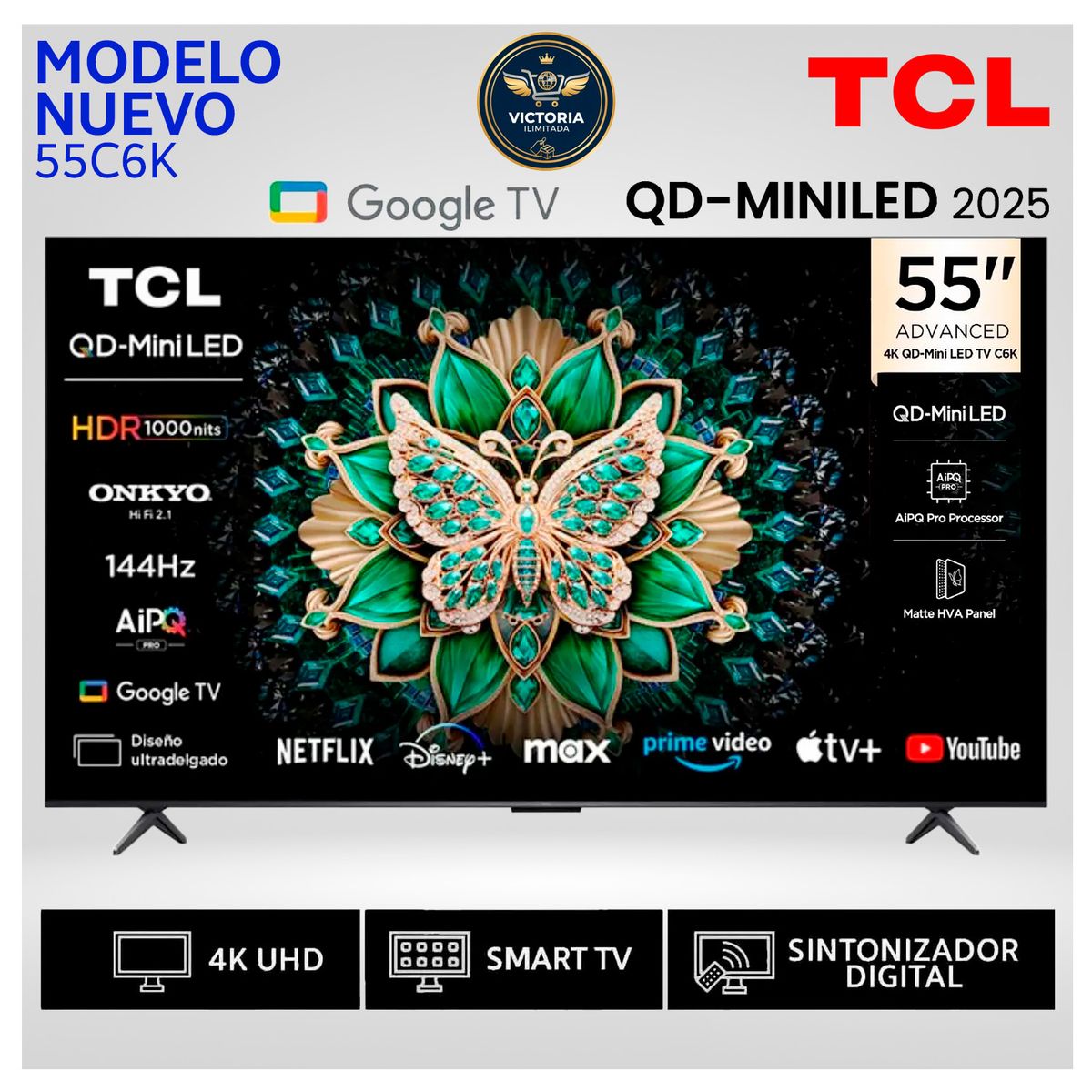 TCL - Televisor Tcl 55" Qd Miniled 4k 55c6k Google Tv 2025