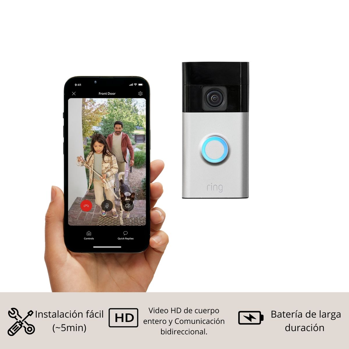 RING - Video Portero Inteligente Ring Video Doorbell 2da Gen - Satin Nickel