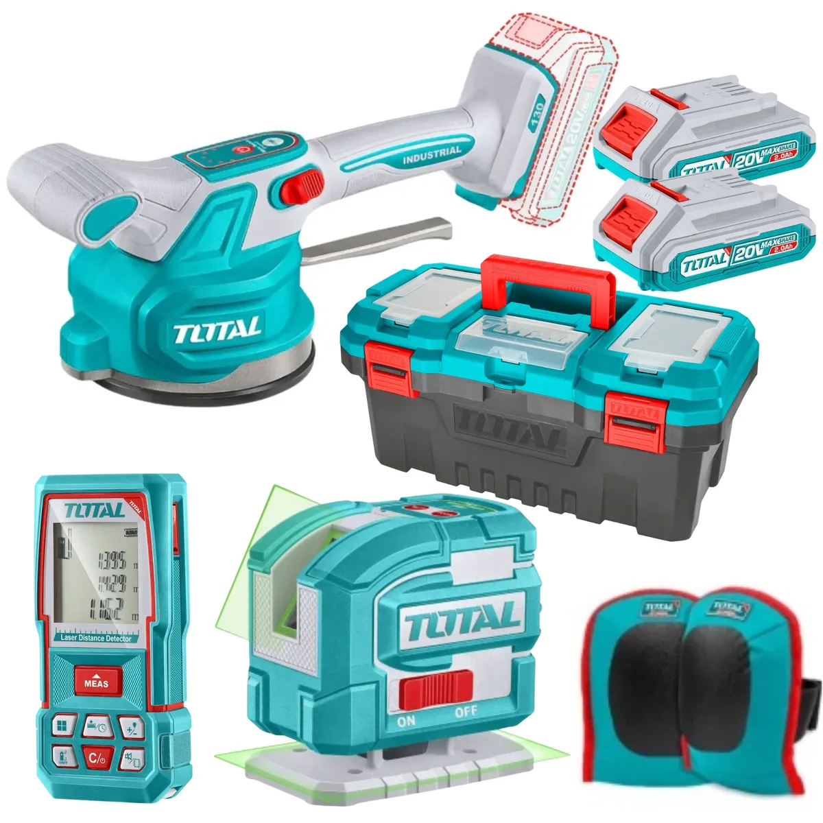 TOTAL - Combo Vibradora para enchapar porcelanato mayólica + Nivel láser + wincha láser TOSLI250606 Total