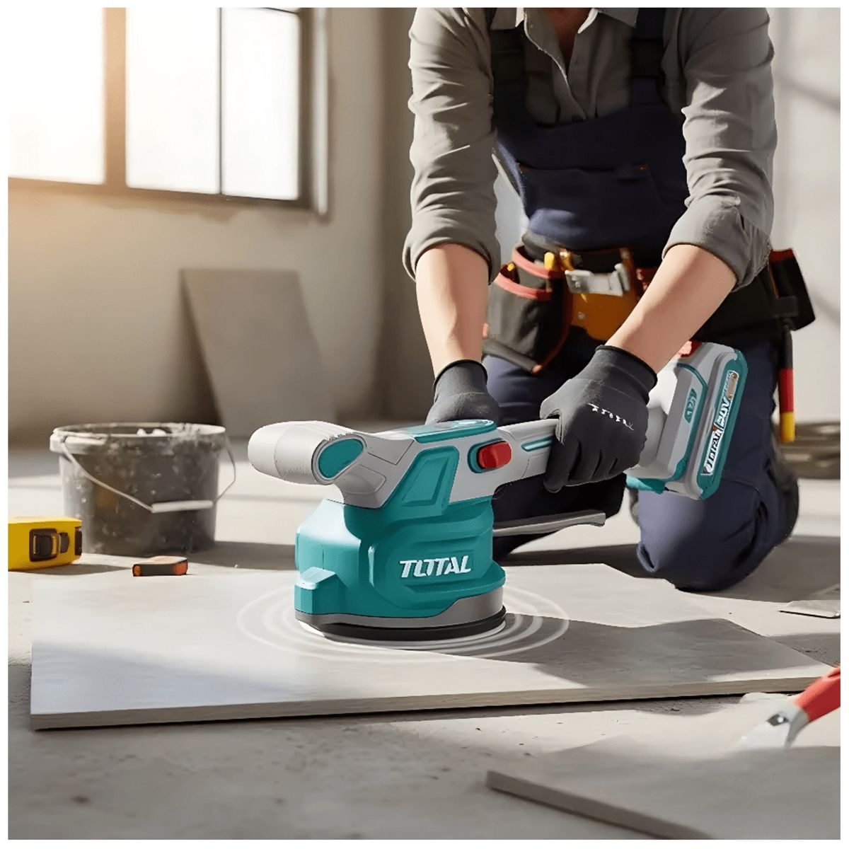 TOTAL - Combo Vibradora para enchapar porcelanato mayólica + Nivel láser + wincha láser TOSLI250606 Total