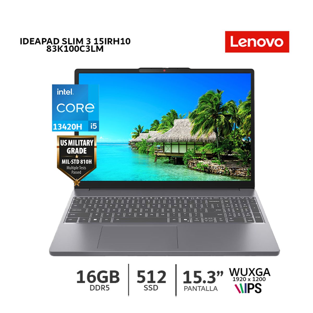 LENOVO - Laptop Lenovo IdeaPad Slim 3 15IRH10 i5-13420h 16Gb Ram, 512Gb SSD, 15.3' WUXGA IPS - 83K100C3LM