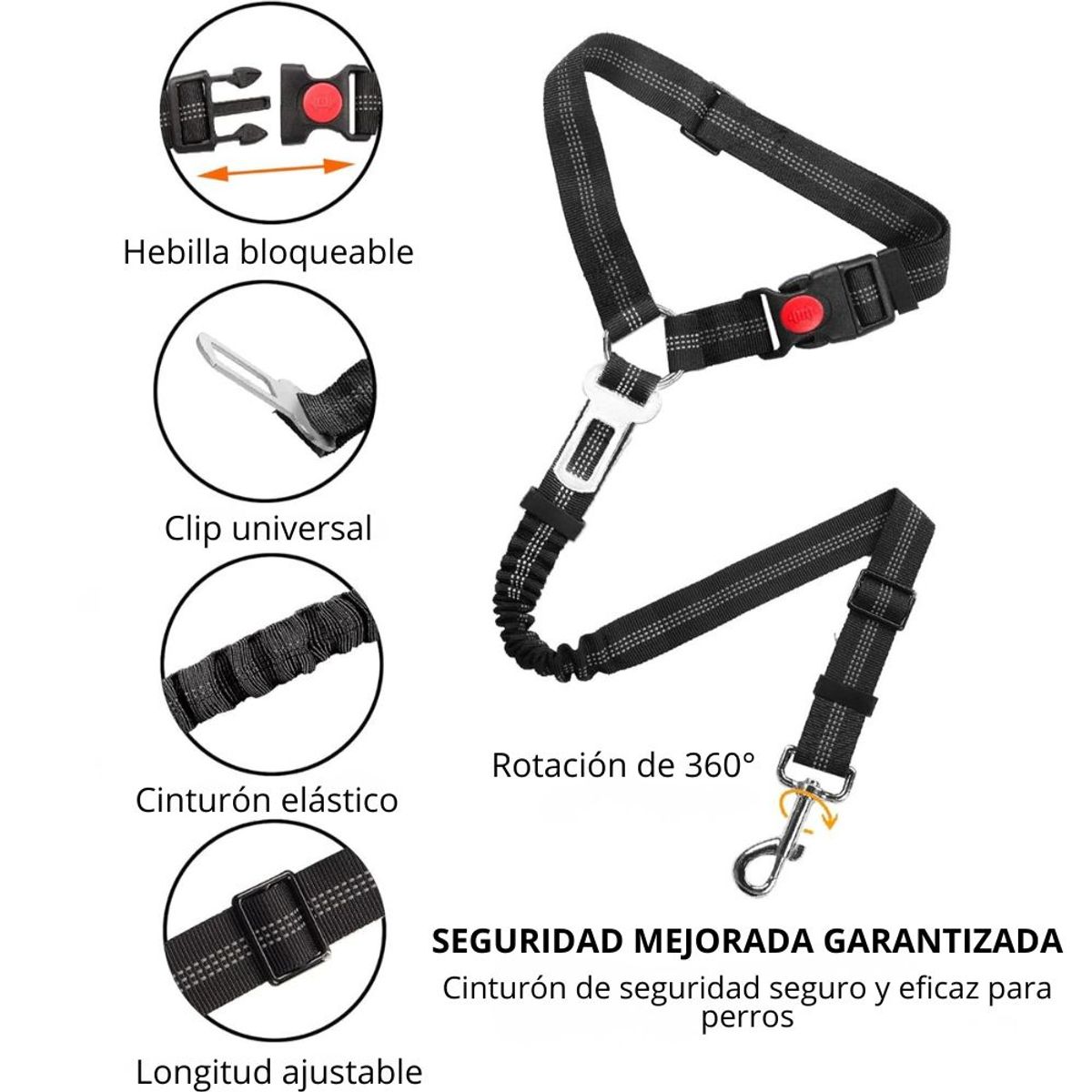 IMPORTADO MC - Pack 2 unds. Correa para Perros de Seguridad en Coche Ajustable Multifuncional 3 en 1 Color Rosa