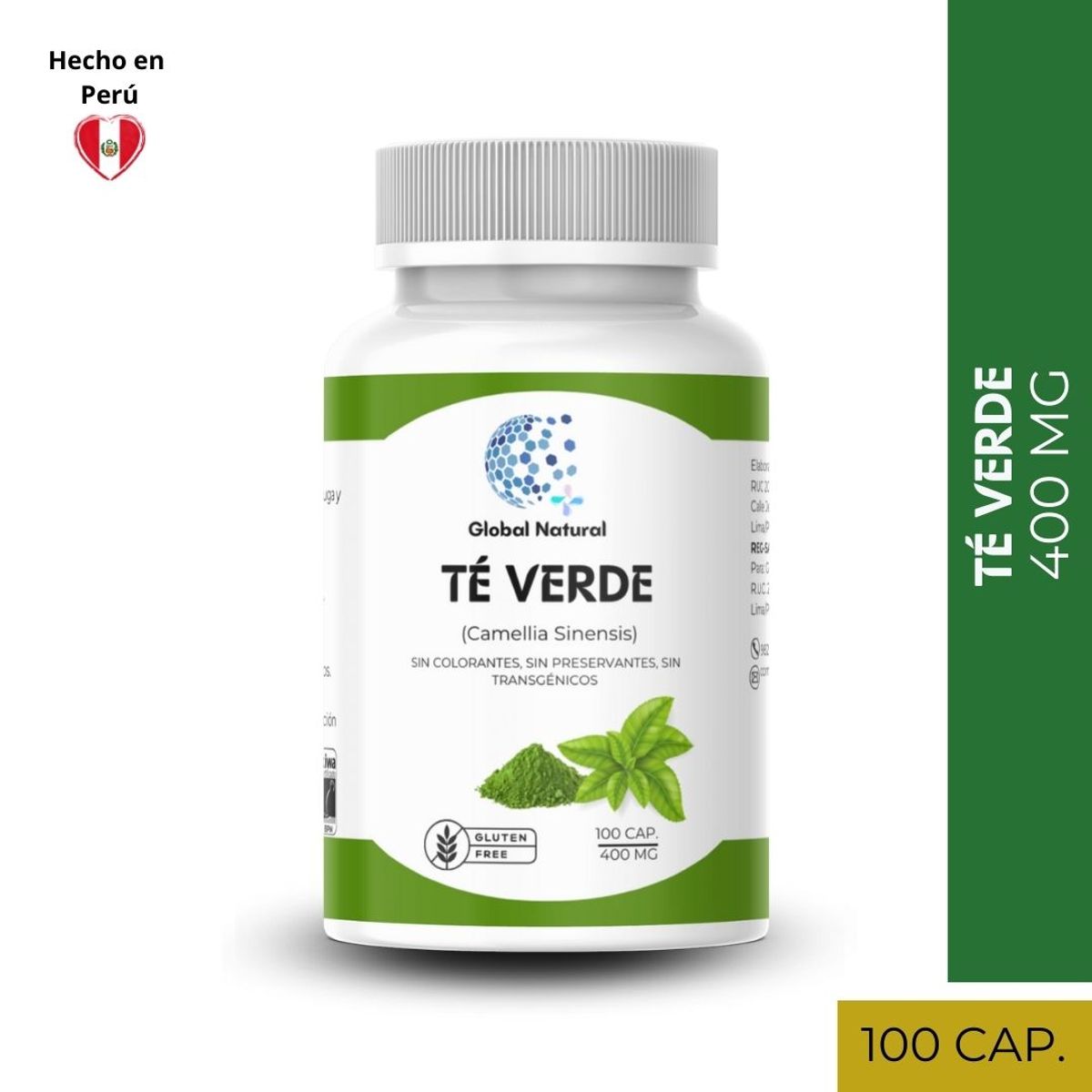 GENERICO - Te verde en capsulas 100 unid de 400MG - Global Natural