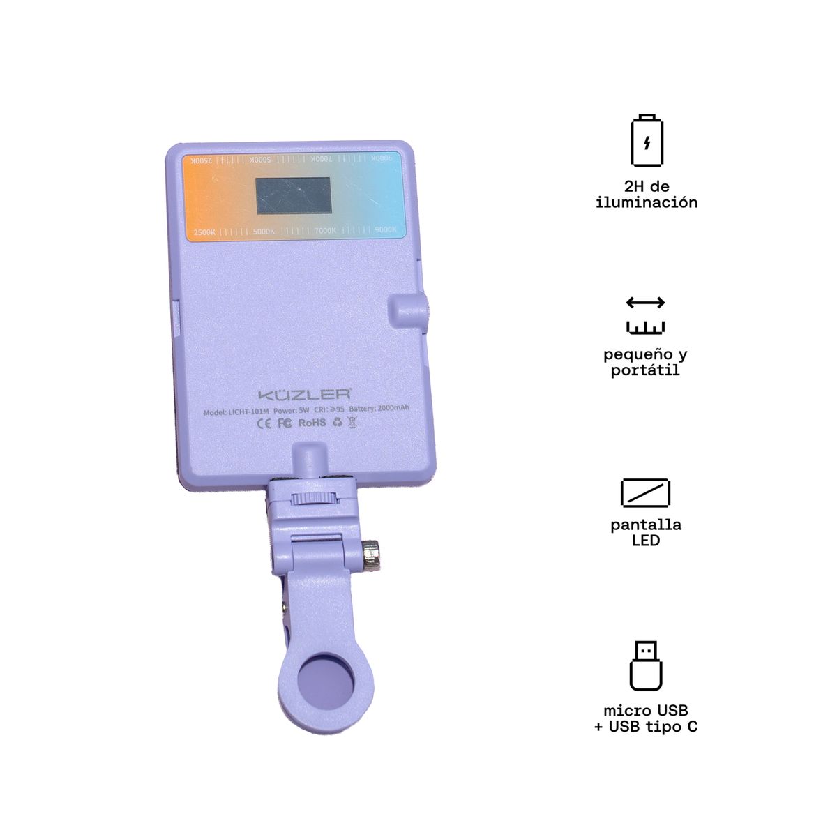 KUZLER - Luz Led Selfie Para Celular Alta Potencia Kuzler Licht-101M Lila