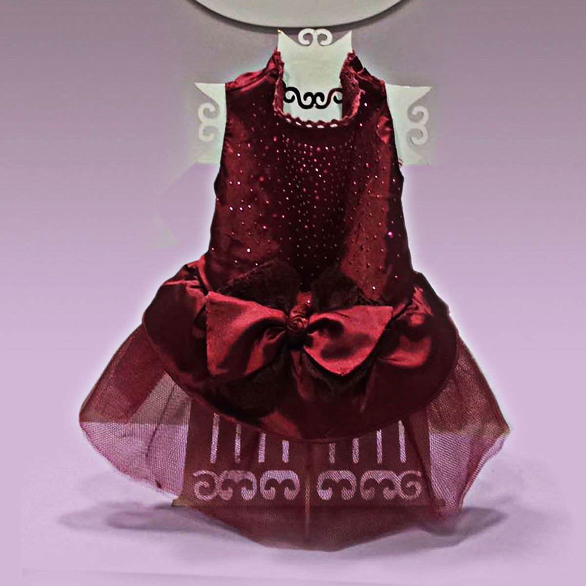 GENERICO - VESTIDO ELEGANTE GUINDA MASCOTA CON TUL Y RHINESTONES - TALLA XL