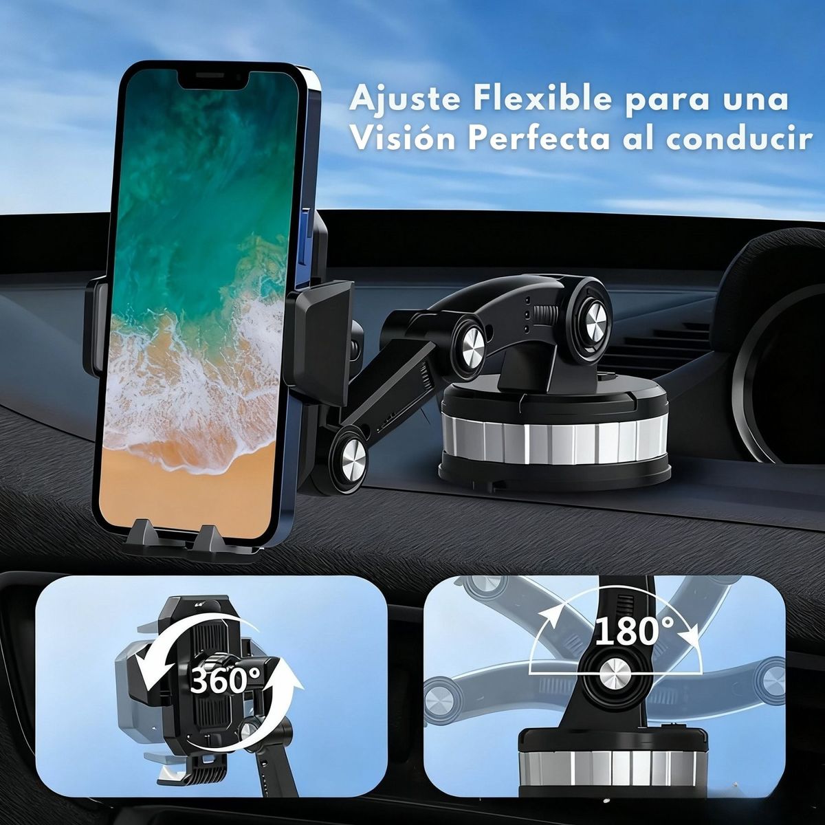 GENERICO - Soporte De Celular Brazo Extensible 360 Grados Succión Para Carro