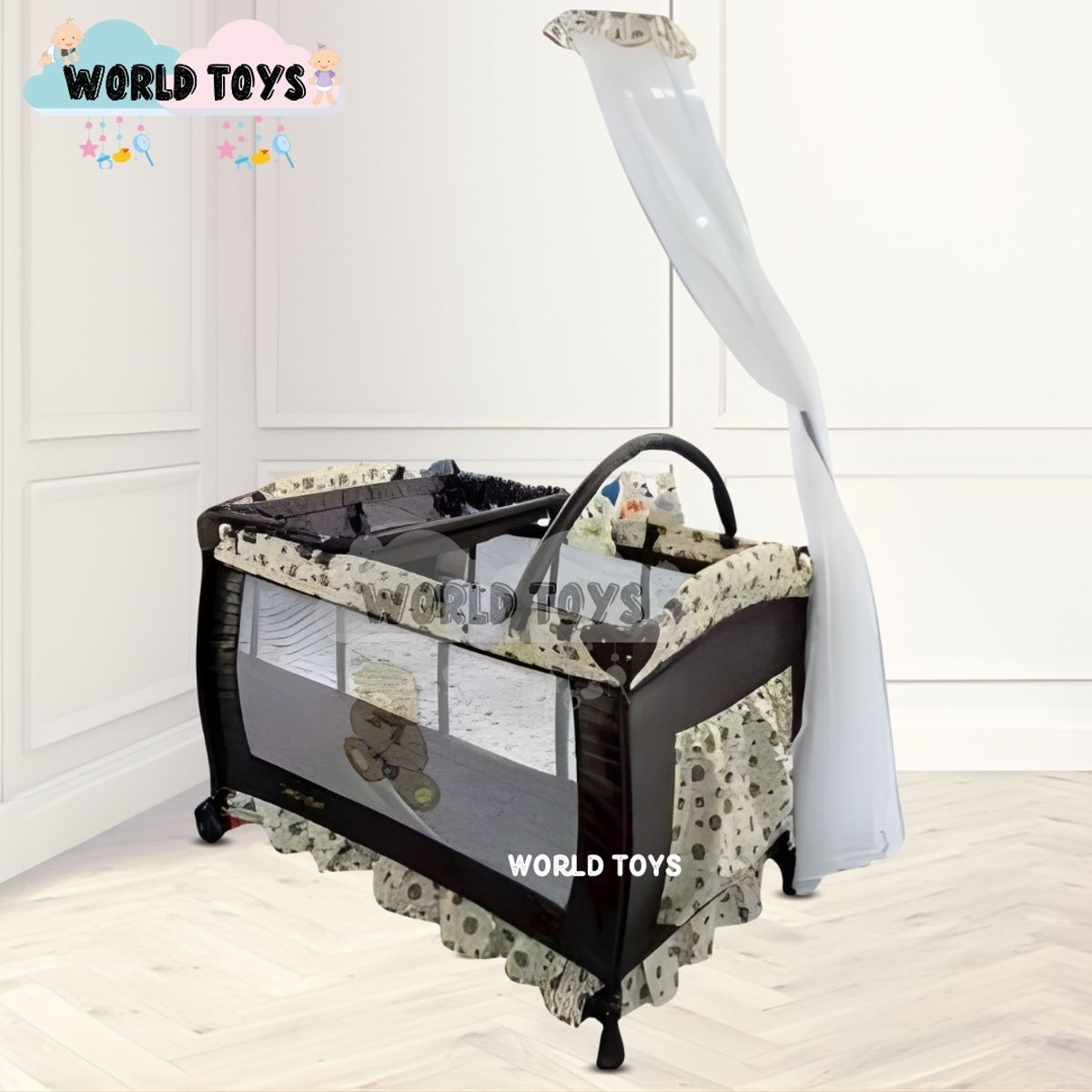 BABY - Cuna Corral de Lujo «ORIANE» con Mecedora Movil Beige