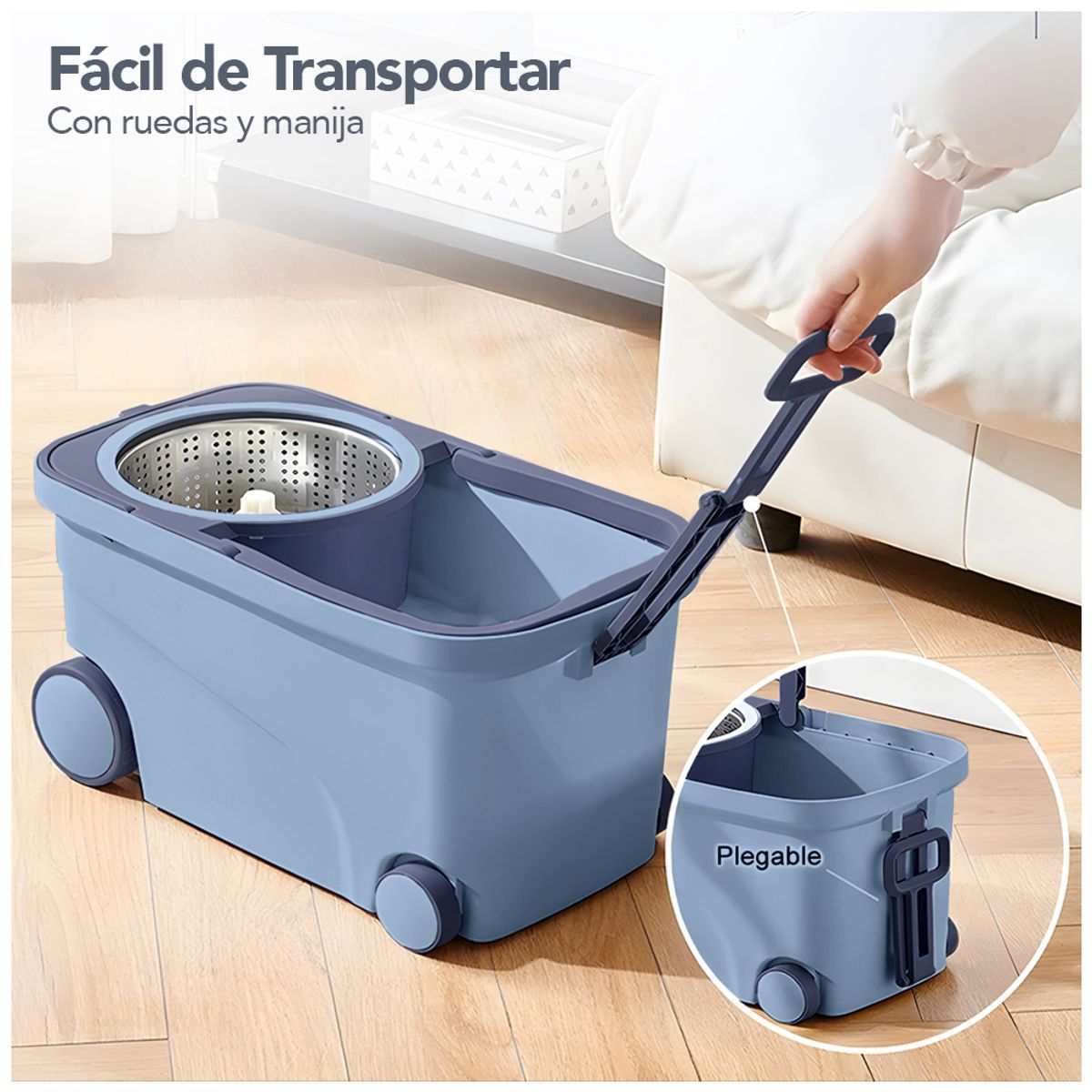 KELLER - Trapeador Giratorio 2 Mopas con Ruedas Y Asa Azul S4F