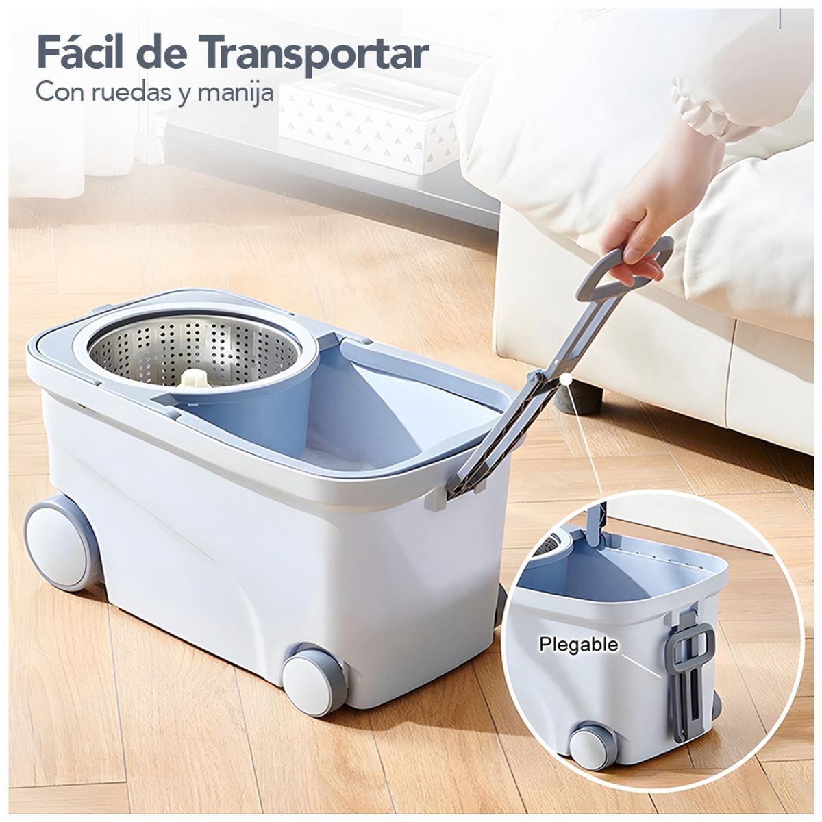 Trapeador Giratorio 2 Mopas con Ruedas Y Asa Gris S4F, marca KELLER - Foto 2