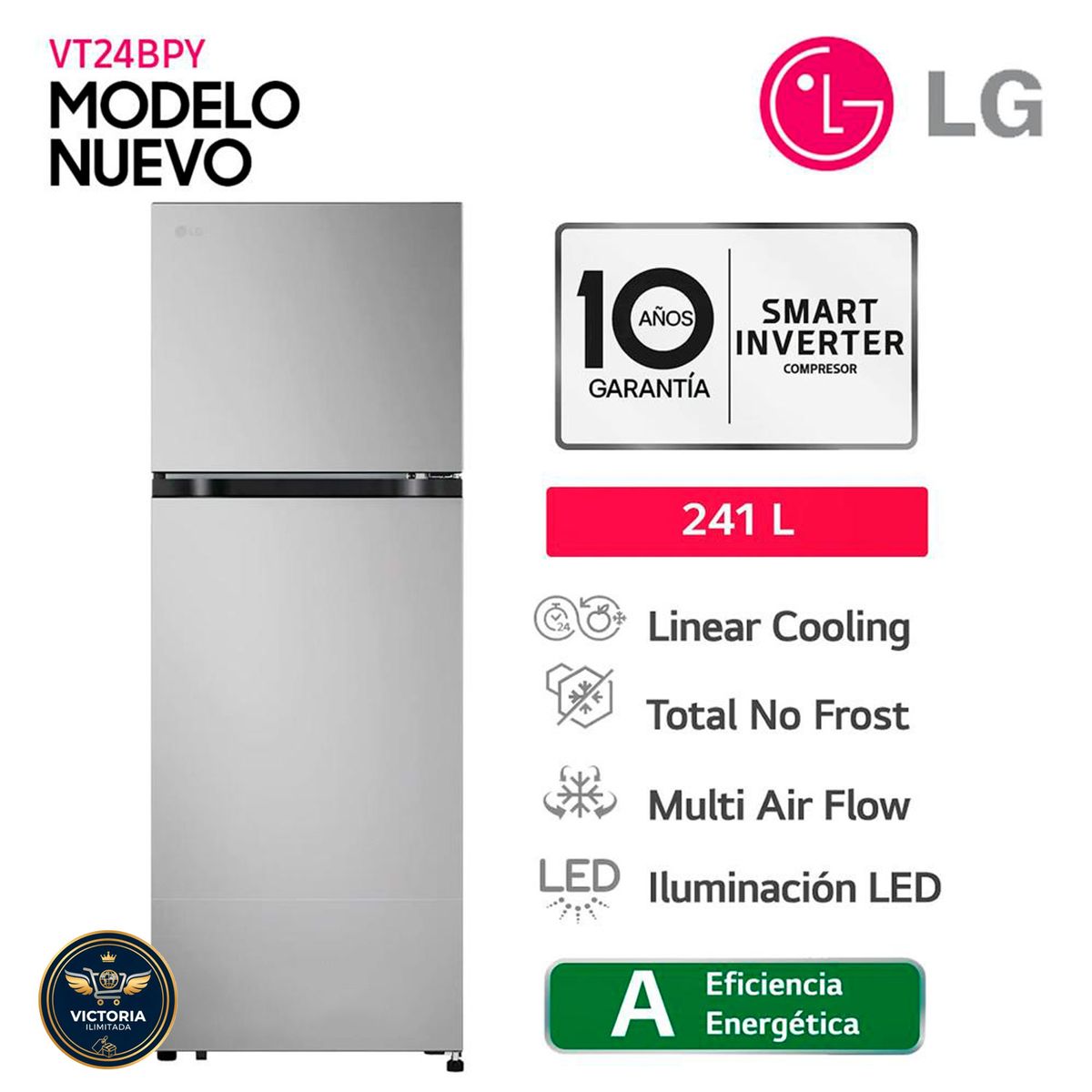 LG - Refrigeradora LG 241 L NO FROST VT24BPY SD - Plateado