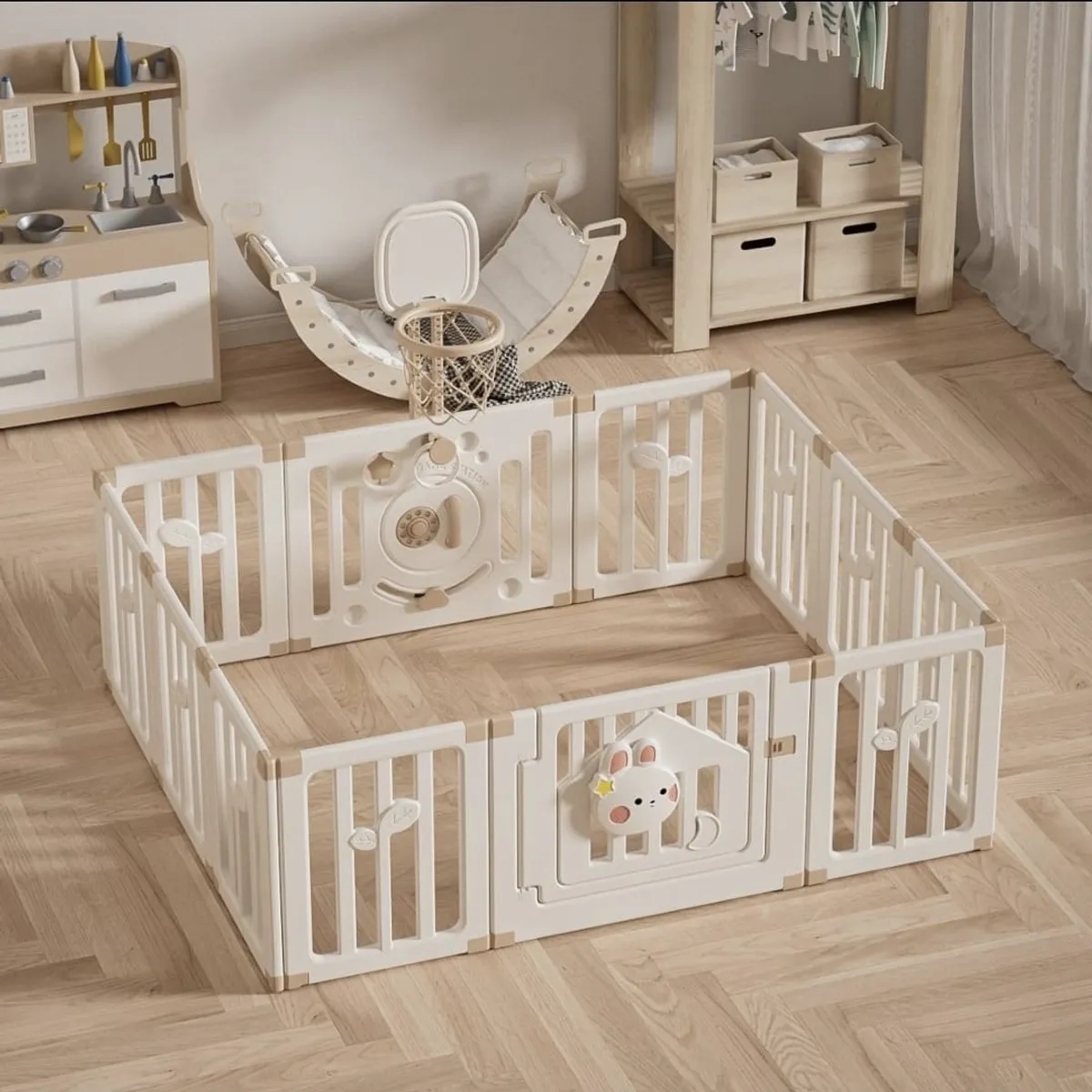 CORRAL CORRALITO INFANTIL BABY RABBIT COFFEE Y ALFOMBRA PLEGABLE 150x180CM, marca GENERICO - Foto Principal