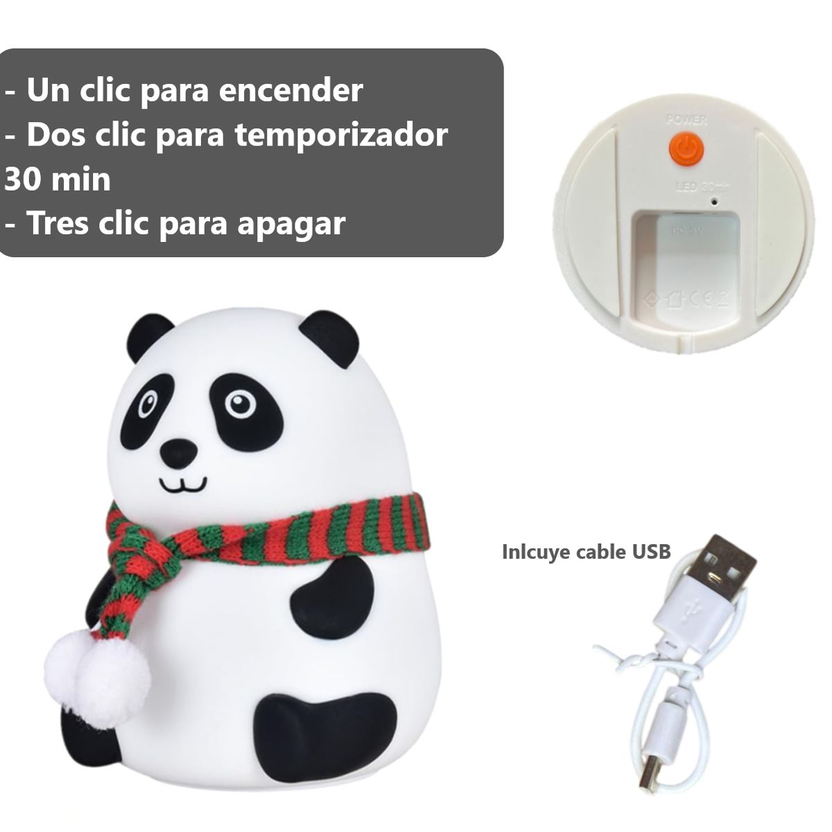 GENERICO - Luz Nocturna LED Oso Panda de Silicona Inalámbrica