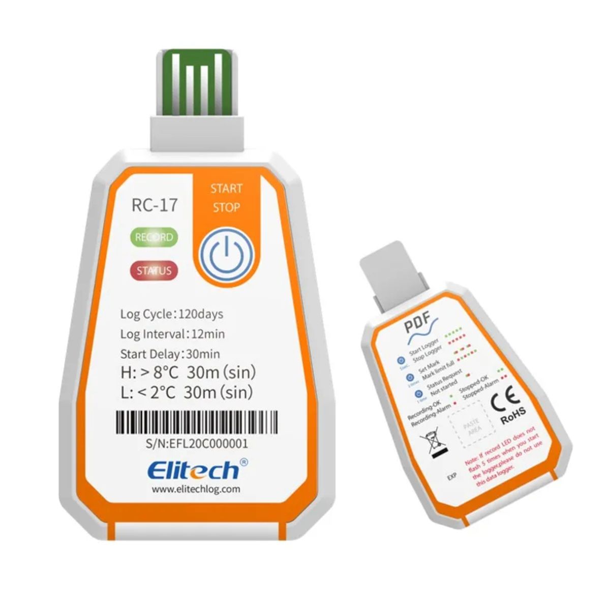 GENERICO - Registrador de Temperatura Elitech RC-17 USB con Reporte PDF IP67
