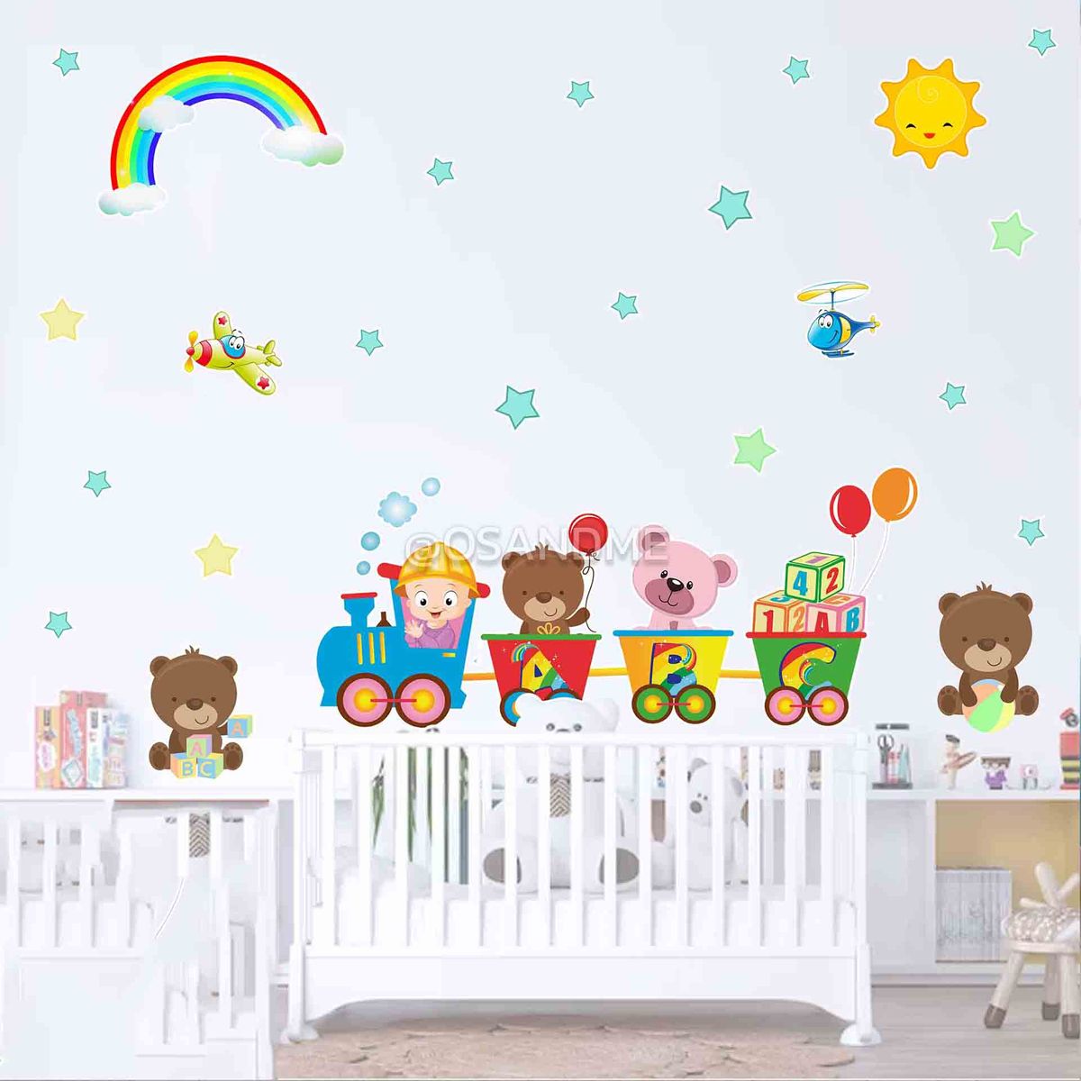 Decoracion Infantil Tren y osos Mundo magico vinil adhesivo con ...