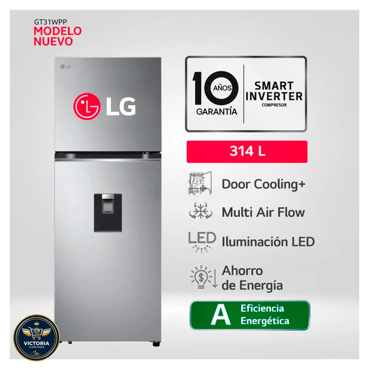 LG - Refrigeradora LG GT31WPP Top Freezer Door Cooling 314 Litros Plateada
