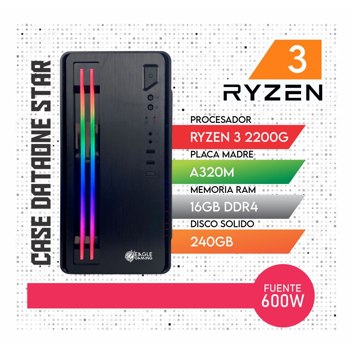 AMD - PC GAMER RYZEN 3 2200G RAM 16GB + SSD 240GB + GRAFICA VEGA 7 2GB