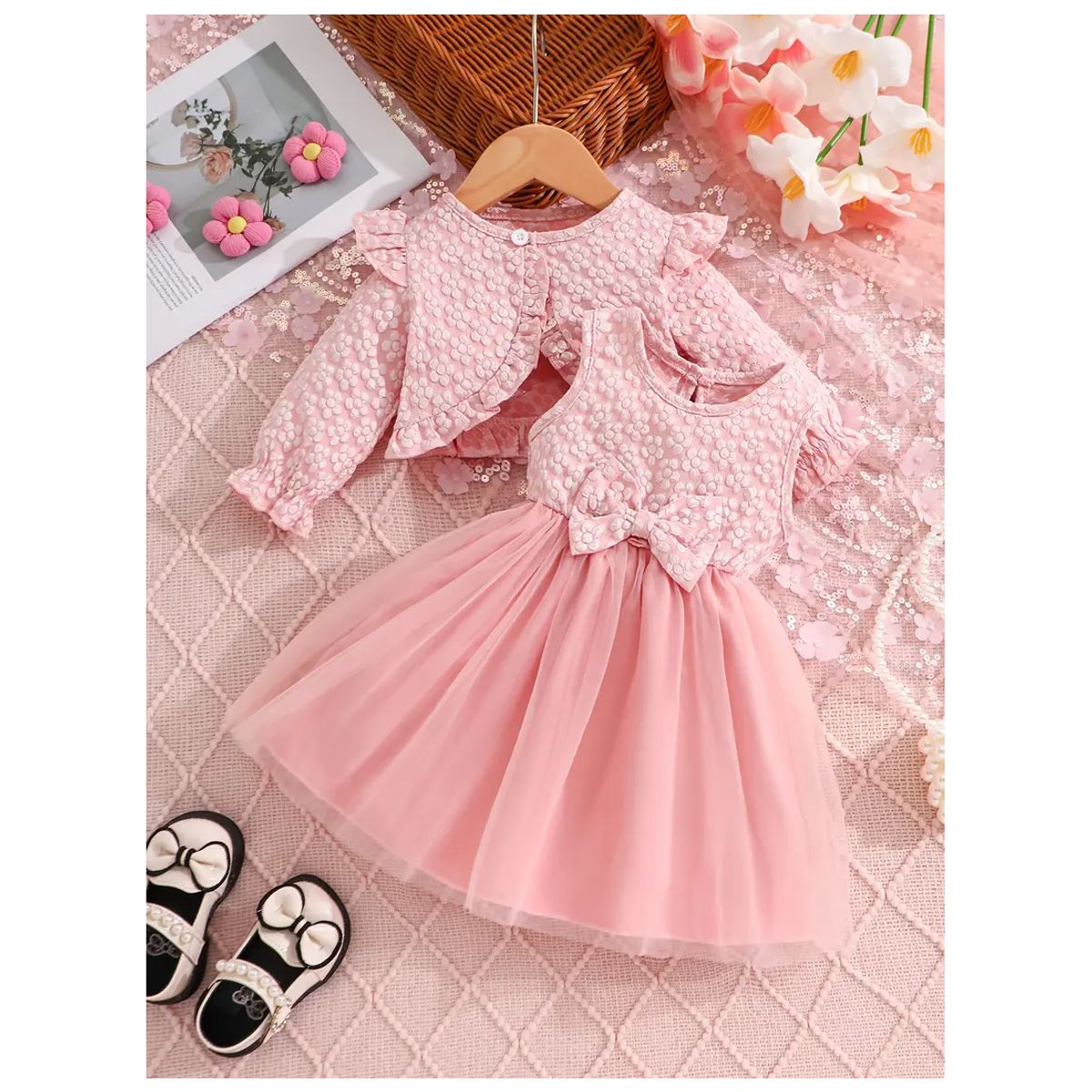 GENERICO - Vestido con estampado y lazo rosado