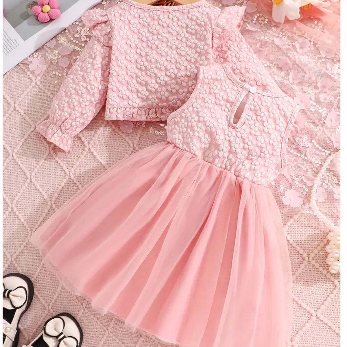 GENERICO - Vestido con estampado y lazo rosado