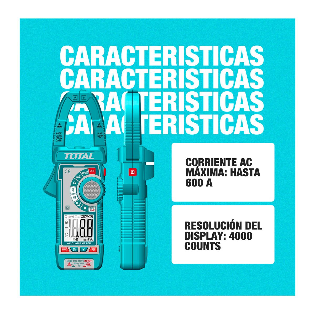 TOTAL - Pinza Amperimétrica Ac 600a 4000 Cuentas