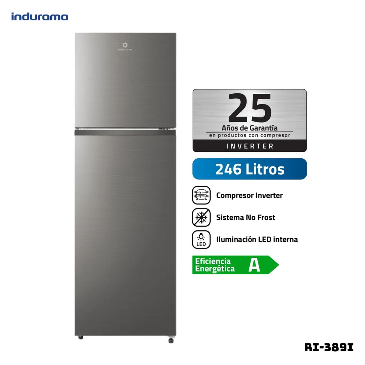 INDURAMA - REFRIGERADORA INDURAMA 246 L TOP FREEZER PLATEADO - RI-389I