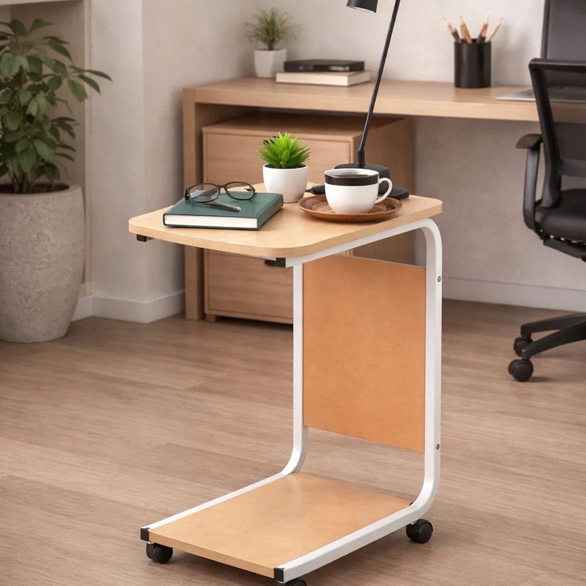 GENERICO - Mesa Auxiliar para Sofá con Ruedas  Beige