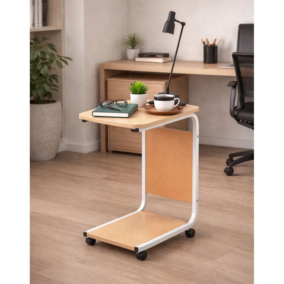 GENERICO - Mesa Auxiliar para Sofá con Ruedas  Beige