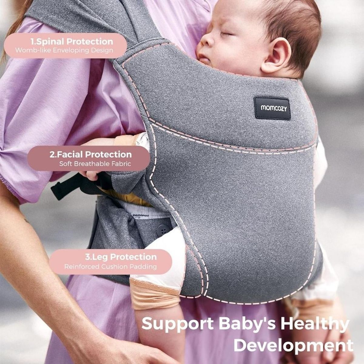 MOMCOZY - Portabebés portátil Momcozy Compactable - Gris