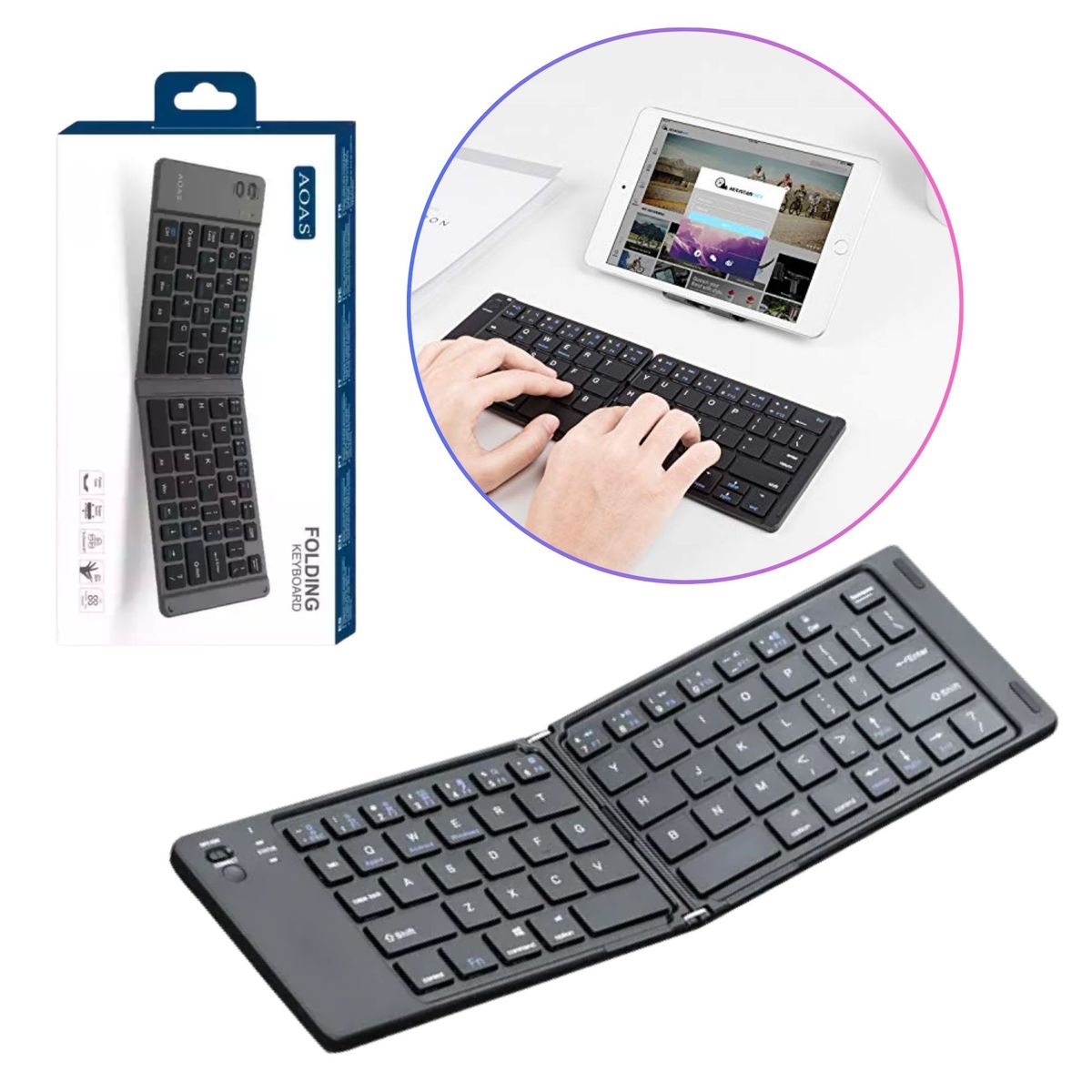 GENERICO - Teclado Plegable Bluetooth AOAS - Recargable y Ultra Portátil - Para Tablet iPad  y Smartphone