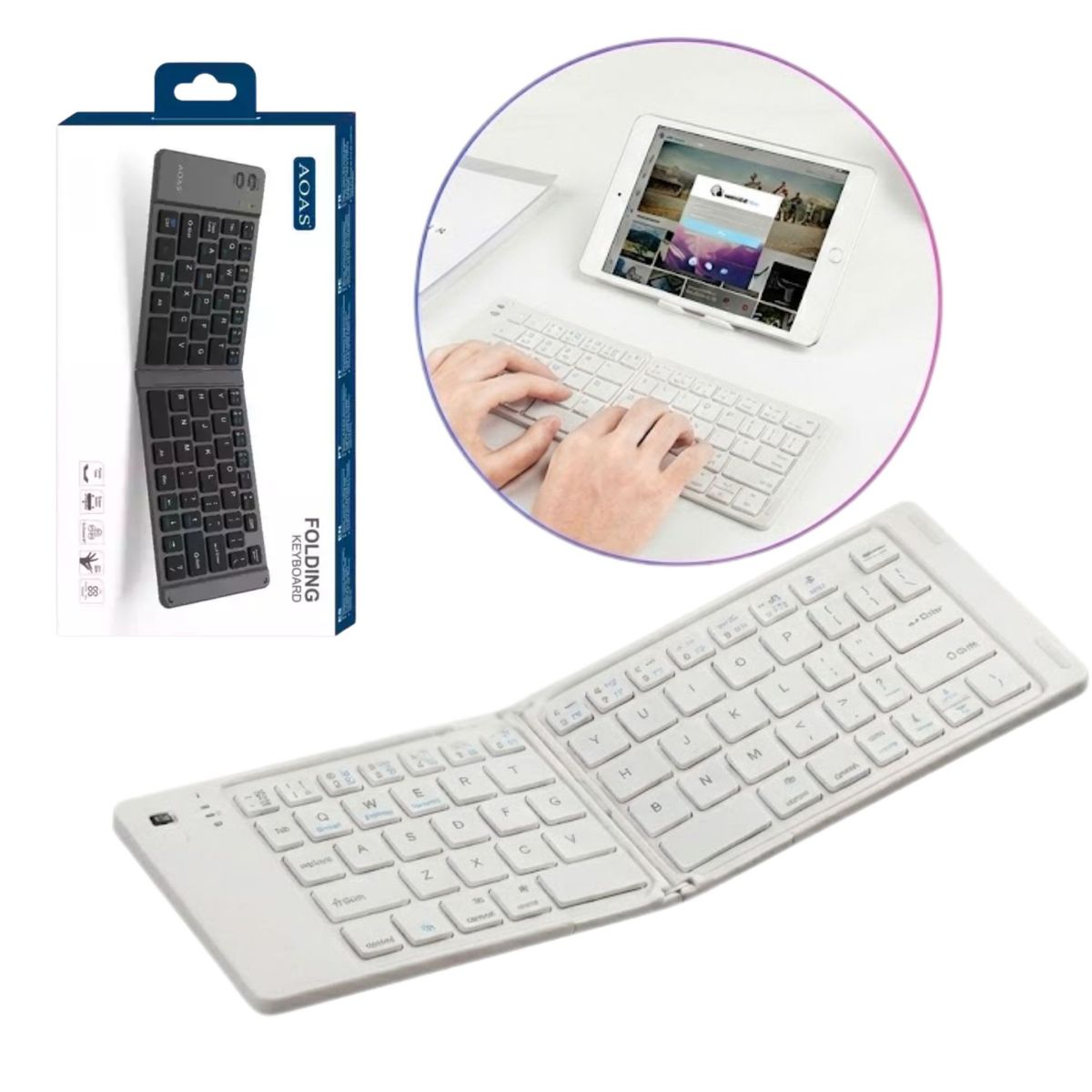 GENERICO - Teclado Plegable Bluetooth AOAS - Recargable y Ultra Portátil - Para Tablet iPad  y Smartphone