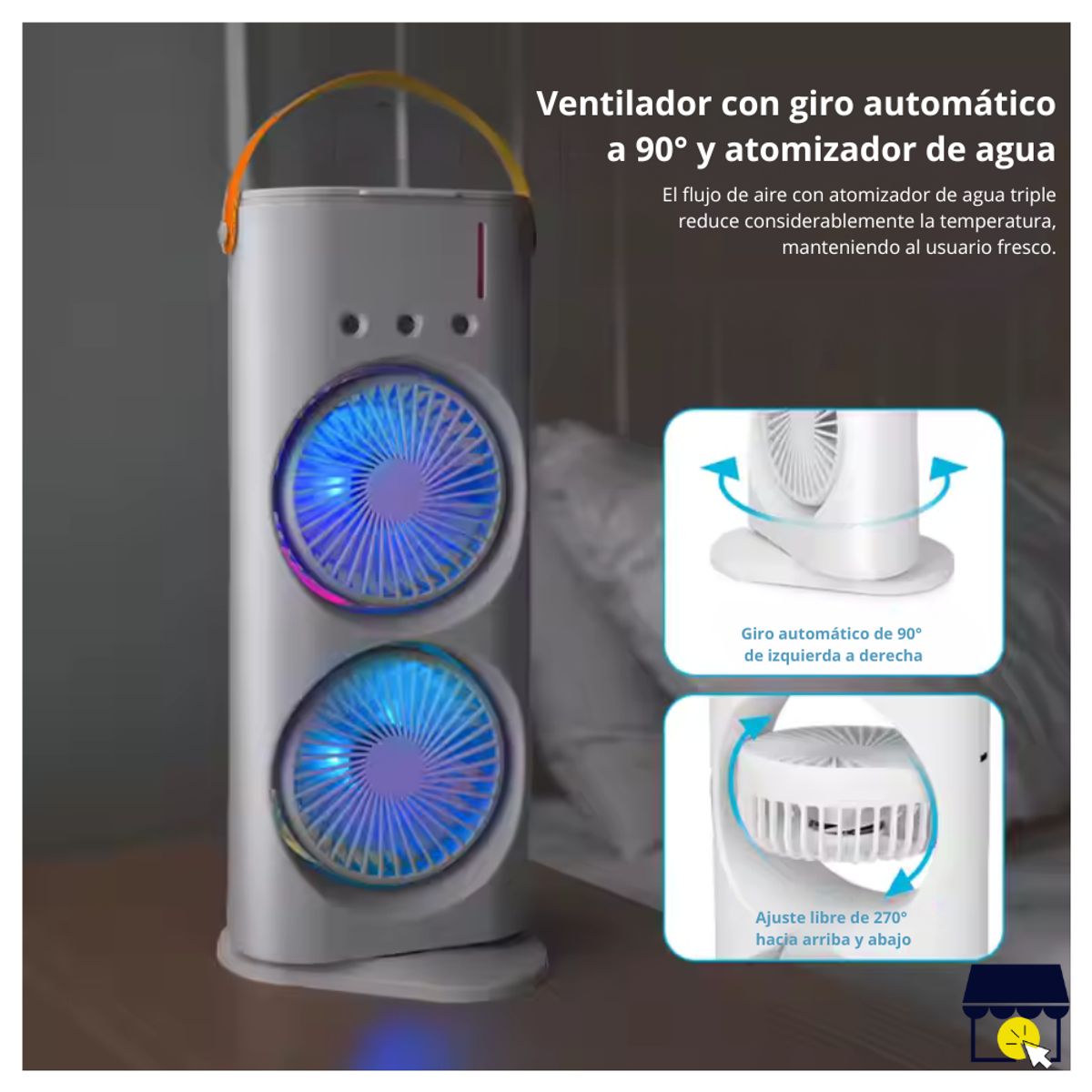 GENERICO - Ventilador aire acondicionado portatil humidificador recargable giratorio con control