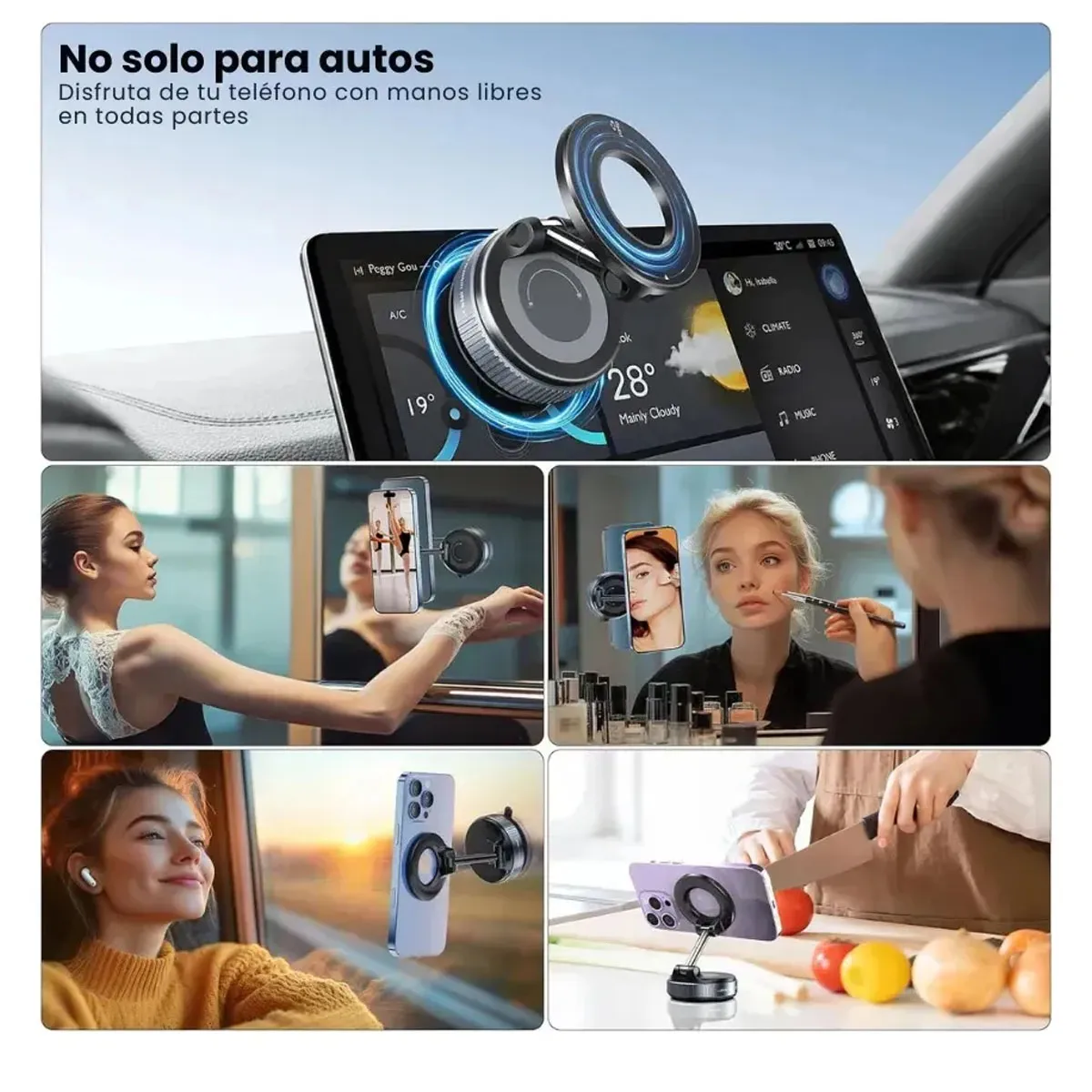 GENERICO - Soporte Magnético para Teléfono con Ventosa Fuerte 360° Compatible con Todos los Smartphones