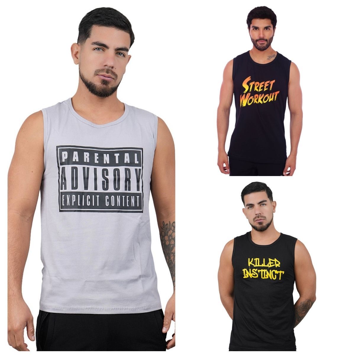 M MUSCLE MUSEUM - Pack Fighter x 3 Polos Manga Cero Deportivos colores Plomo y Negro para Hombre