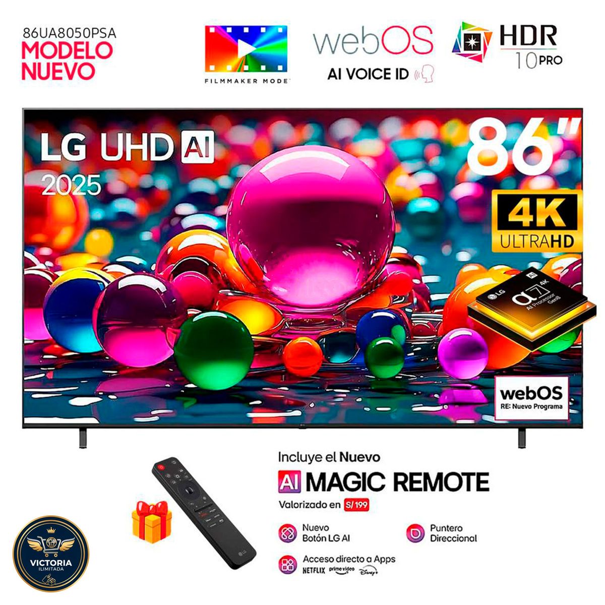 LG - Televisor LG 86” Pulg UHD 4K ThinQ AI 86UA8050PSA Smart TV