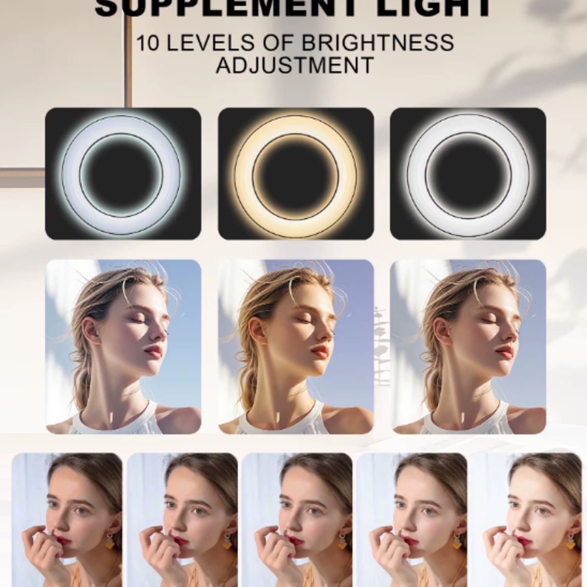 CLN TECH - Anillo de luz LED 6” (16 cm) multicolor con trípode y 2 sujetadores para celular para selfies.