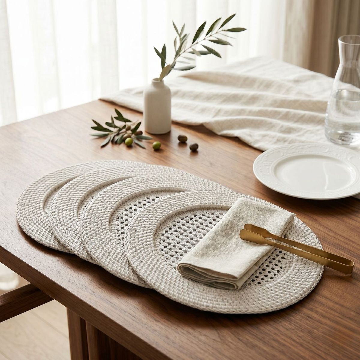 Set x 4 Platos de Sitio Ratán Blanco 33cm - Elegancia Natural y Artesanal para tu Mesa, marca OEM - Foto 2