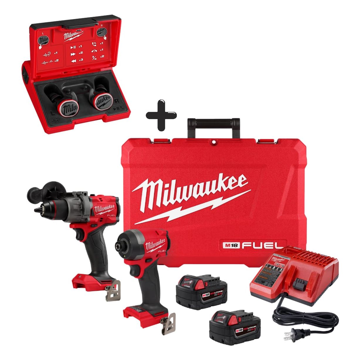 MILWAUKEE - Combo BL FUEL M18 de Taladro percutor + Atornillador de impacto +  Audifonos con bluetooth 3697-259-2191